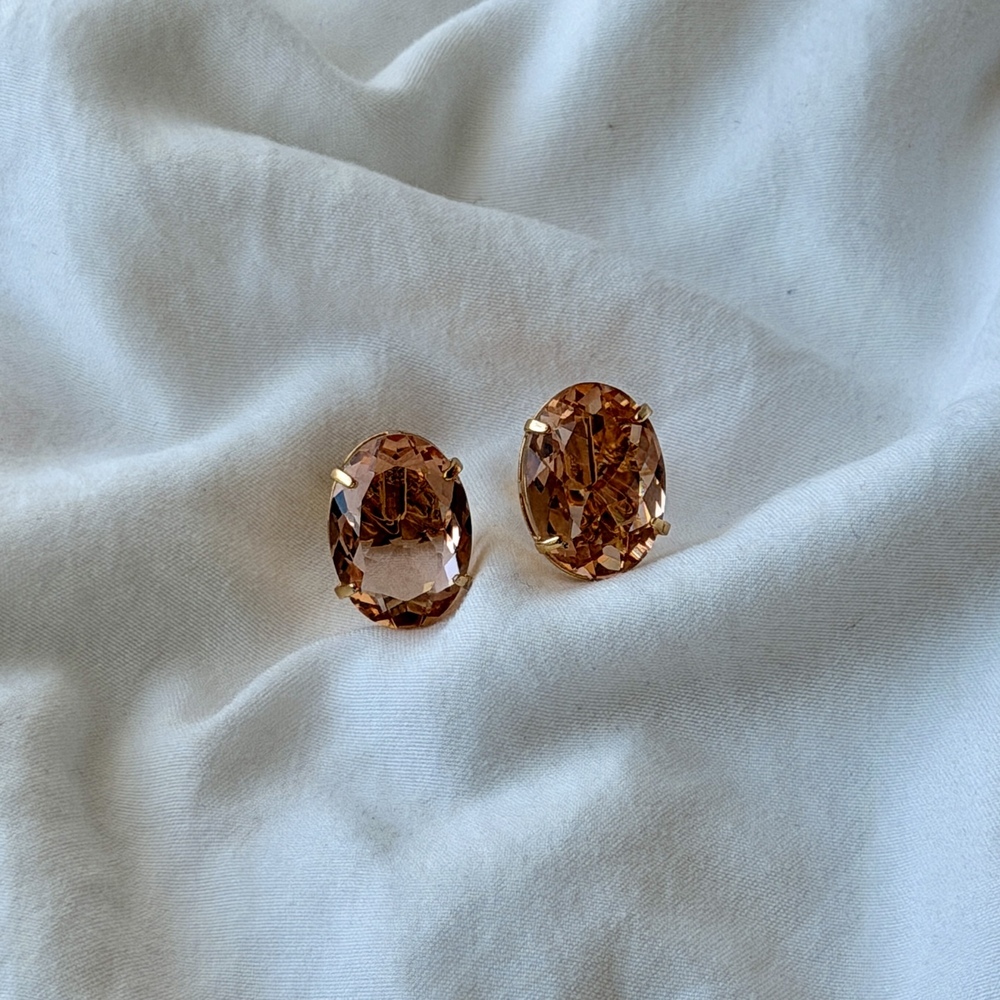 Oval Stone Earrings - 18k Gold Plated - Reconstituted Morganite